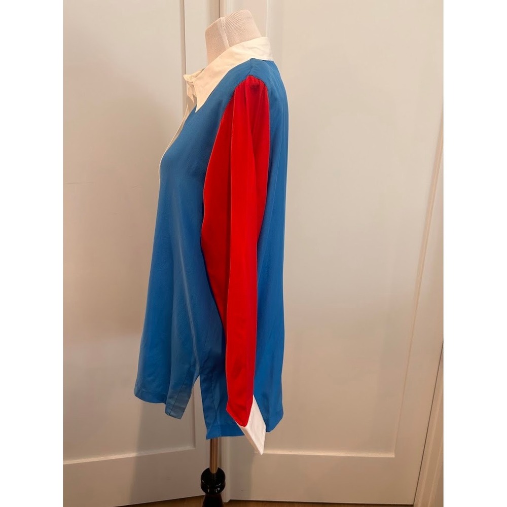 Linea by Louis Dell'Olio Silk Colorblock Button Down Blouse Blue Red Green 1X - Picture 6 of 8